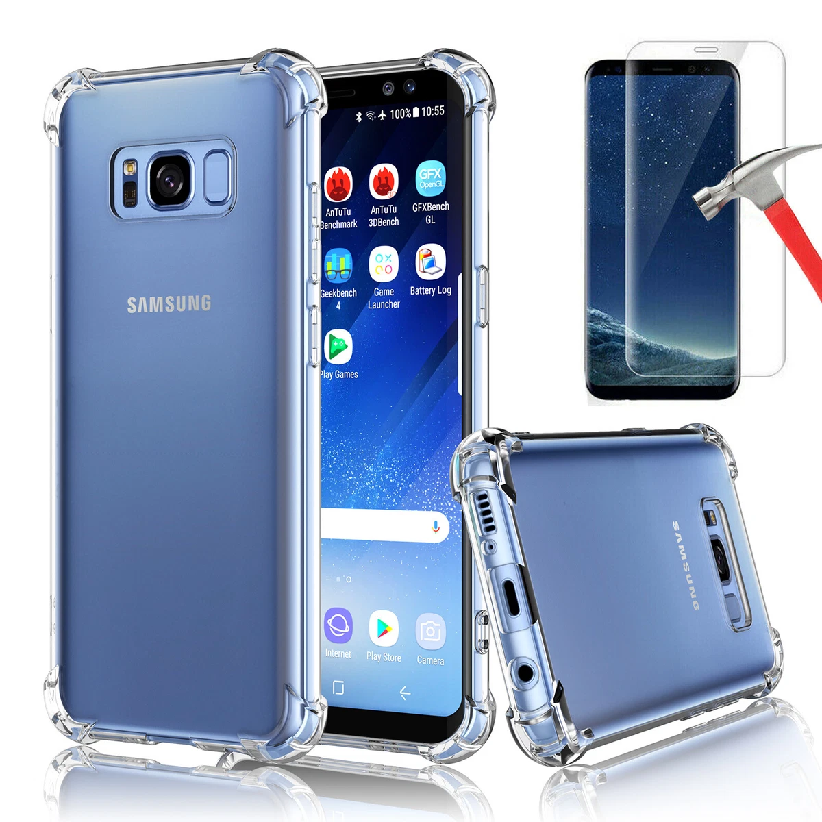 For Galaxy S8 / S8 Plus Clear Case Bumper TPU Cover + Screen Protector