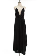 Halston NWT Shimmer Knit Pleated Twist Front Cocktail Dress Size 8 Sparkly Black