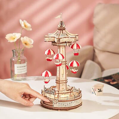 ROKR Parachute Tower 3D Holz Puzzle LED Spieluhr Home Decor Erwachsene Geschenk