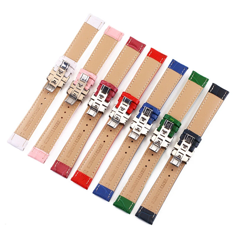 High Quality Butterfly Clasp Genuine Leather Watch Strap Band 12-24mm Multicolor - Image 4 of 4
