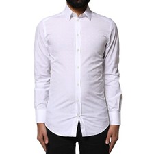 DOLCE & GABBANA Shirt White GOLD Cotton Long Sleeves Dress 37/US14.5/XS 600usd