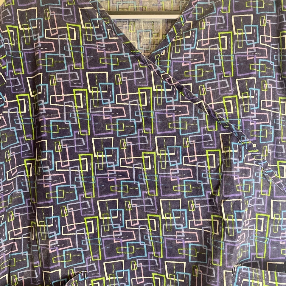Bonita Multi-Colored Patterned Mock Neck Scrub Top Medical Uniform XL - Image 4 of 4
