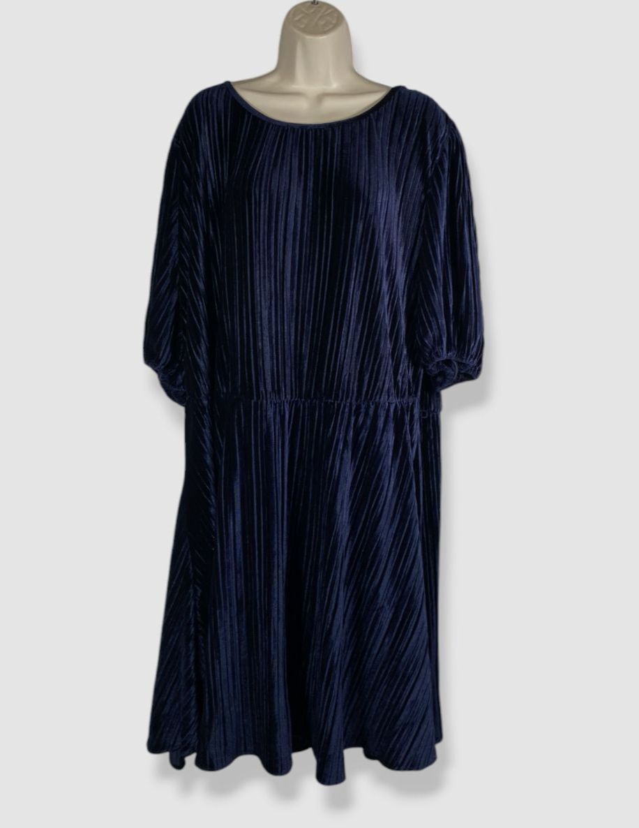 DKNY Women's Blue Bubble-Sleeve Pleated Fit & Flare Dress Plus Size 18W