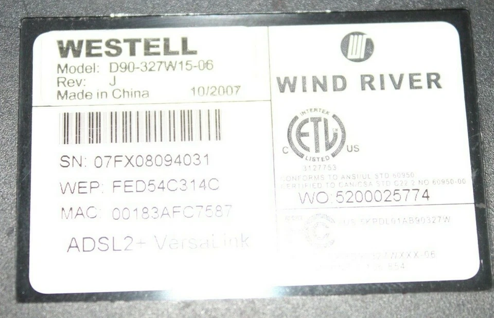 Verizon Westell Model # D90-327W15-06 Rev H Wireless Modem Gateway Router - Image 2 of 2