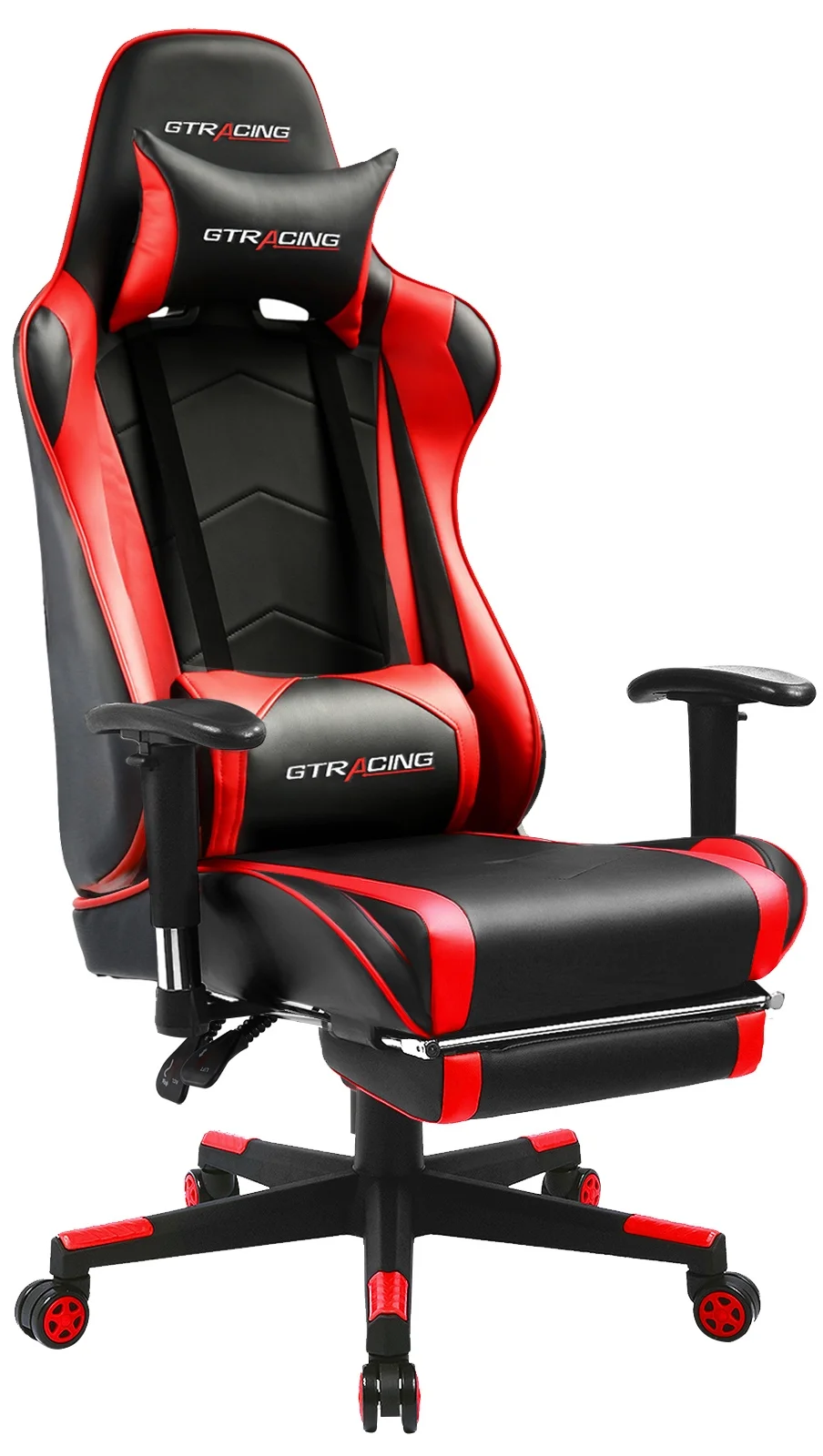 GTRACING Gaming Chair w Footrest PU Leather Office Chair Adjustable Headrest Red-image