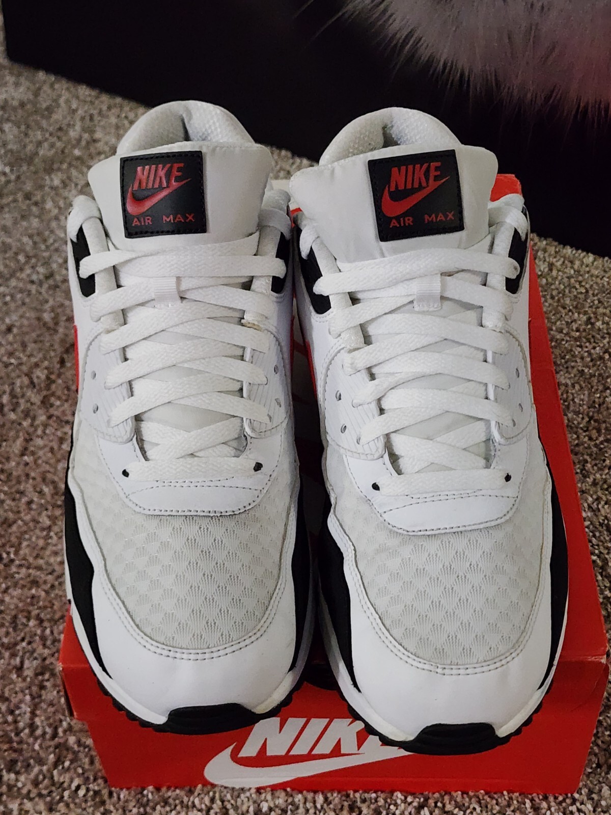 ???�RARE???�NIKE AIR MAX 90 BLACK WHITE UNIVERSITY RED BV�?� - Gem