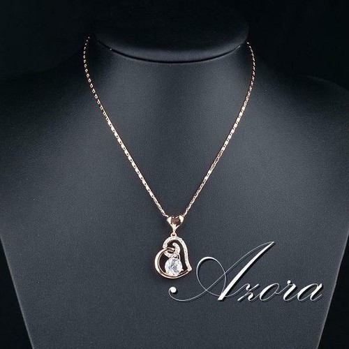 18K Rose Gold Plated Crystal Double Heart Pendant Necklace Fashion Women Jewelry - Picture 5 of 5