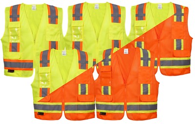 5 Pack of Class 2 Hi Vis Reflective Surveyor Vest Two Tone ANSI Safety