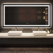 Jumbo LED Lighted Bathroom Mirror Touch Button Anti Fog Dimmable V H Wall Mount