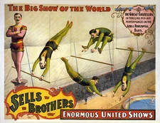 Sells Brothers 1895c Mid Air Act Circus  Poster Print  17 x 11  Giclee Print