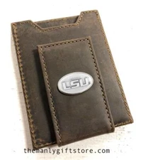 ZEP-PRO LSU Collegiate Crazy Horse Leather Front Pocket Wallet