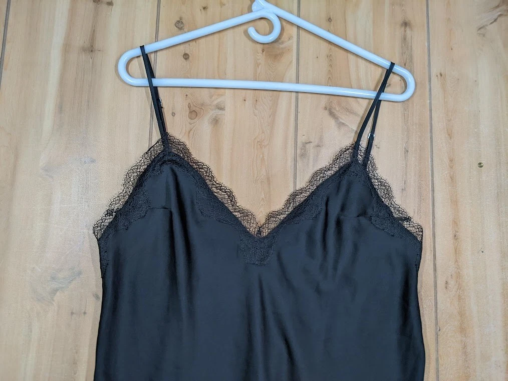 UNDERCOVER Victoria's Secret Mini Abito Slip Raso Nero Pizzo Grande Retrò Sexy Gotico
