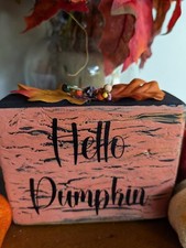 Hello Pumpkin Halloween fall wood block decor