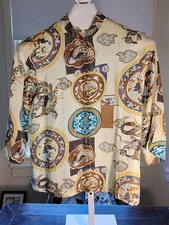 Citron Santa Monica Blouse Top Shirt SZ S Asian Oriental Dragon Silk MSRP $289