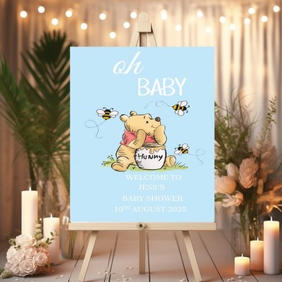 Winnie the Pooh personalisiert Babyparty Oh Baby Poster Willkommen Schild Deko A2 A3