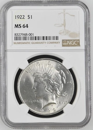 1922 Philadelphia Peace Silver Dollar $1 NGC MS 64, Beautiful original luster