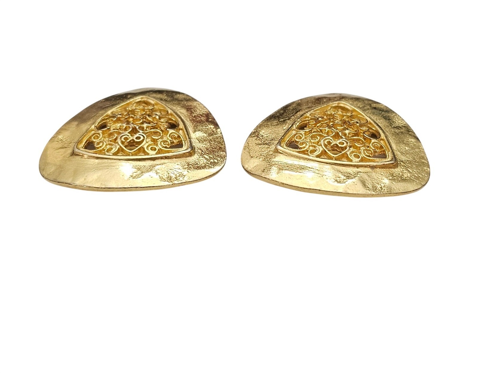 Gold Tone Triangular Clip On Center Filigree Earr… - image 10