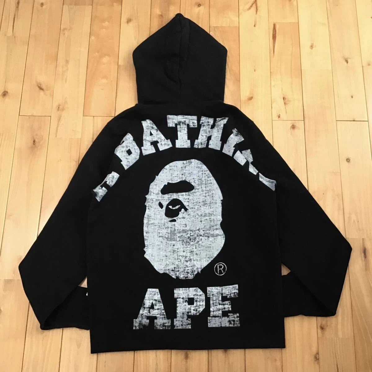 A BATHING APE (BAPE) Felpa con cappuccio e zip intera BIG College Logo taglia M nera una scimmia da bagno logo BAPE college