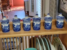 Vintage Spode Blue Italian Spice Jar SET - 6 pc.   MORE SPODE in my store
