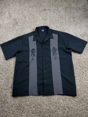 Vintage IS Interstate Shirt L/XL Mens Button Up Dragon Stitched Y2K