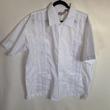 Men s Chic Elegant Guayabera Cuban Shirt Size 2xl White Short Sleeve Button Up