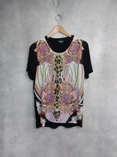 JUST CAVALLI TOP MEDIUM.  BLACK JERSEY CREW NECK VGC. MIRROR PATTERN
