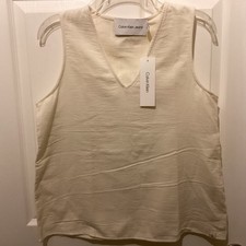 Calvin Klein Off White Cotton Blend Gauze Feel Tank NWT~S
