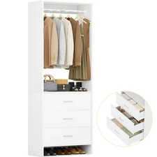 2FT Closet System with 3 Drawers ＆ Hanging Rod, 24'' Small Wardrobe Clothes Rack