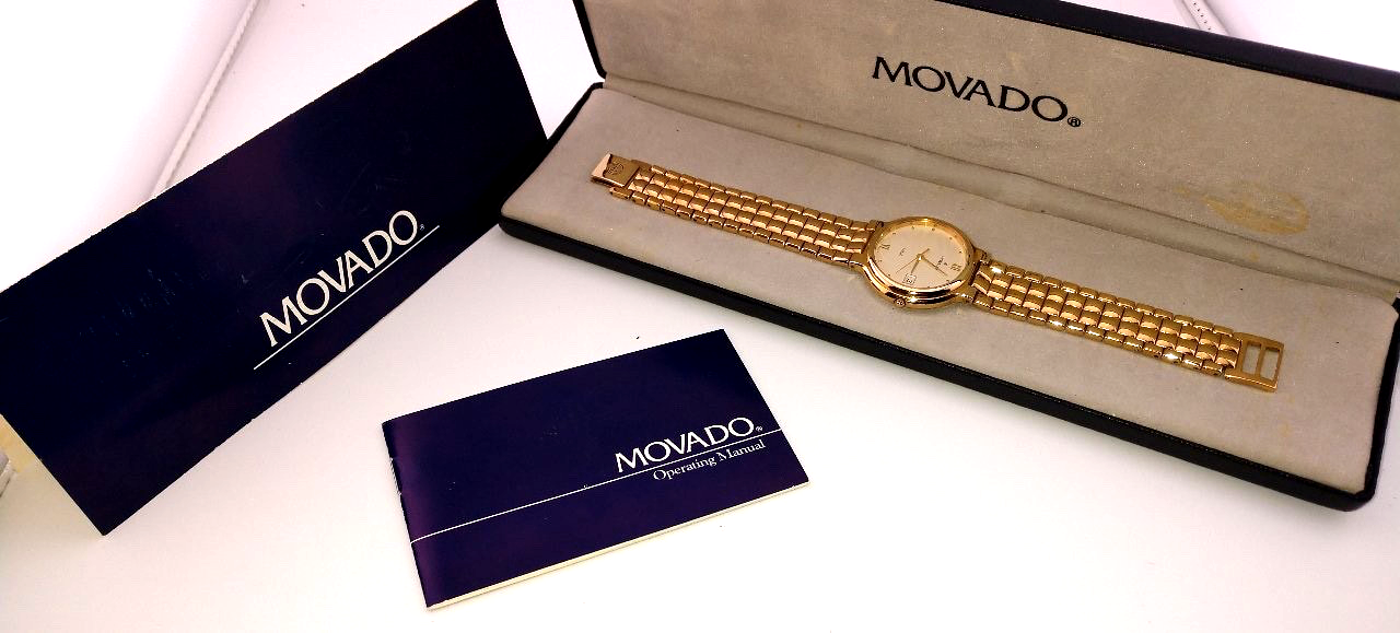 Vintage Movado Palio Mens 18k Gold Electroplated Watch Model 88.97.865H