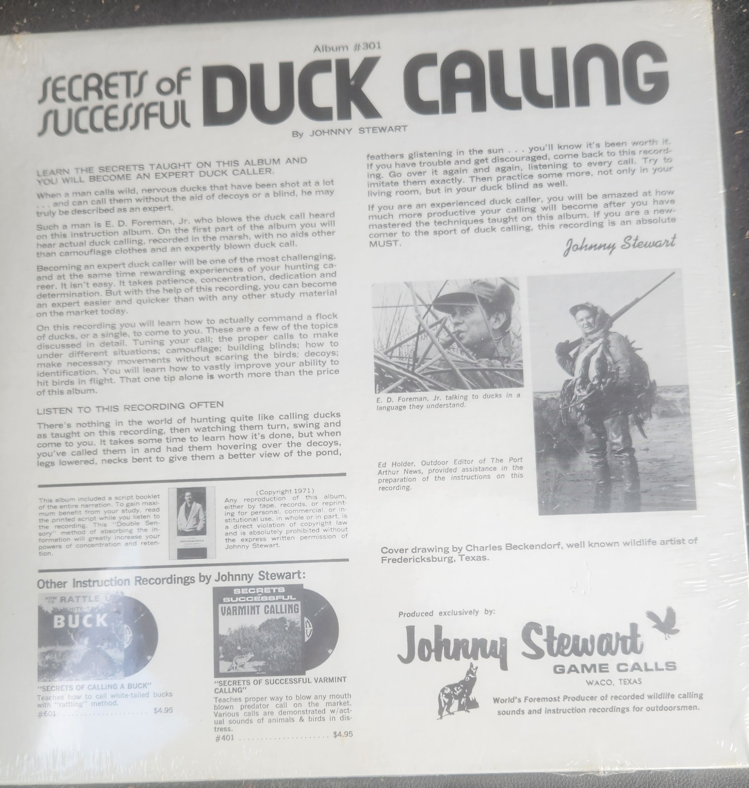 RARE SEALED Vintage Johnny Stewart Secrets Of Successful Duck Calling 
