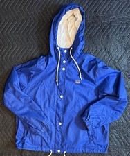 Levi's Jacket Mens L Blue Hooded Nylon Windbreaker Lined Snap Front 90s Vintage