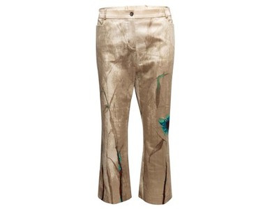 Champagne & Multicolor Celine Painted Floral Pants Size FR 44