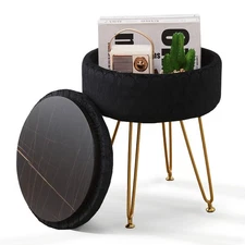 Modern Velvet Foot Rest Stool Upholstered Round Storage Ottomans Multipurpose...
