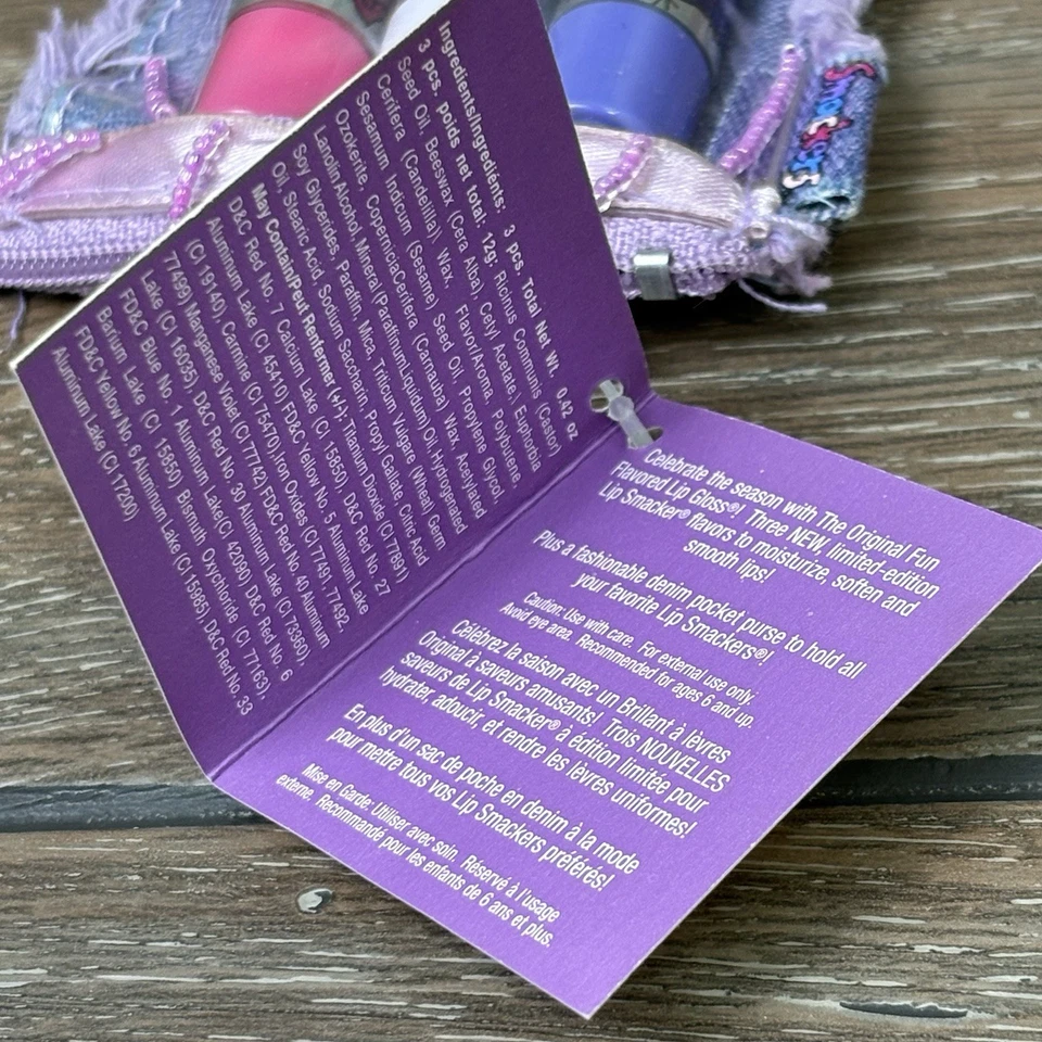 Vintage Lip Smackers Denim Dream Collection Trio With Pouch & Tag Bonne Bell Y2K - Image 4 of 4