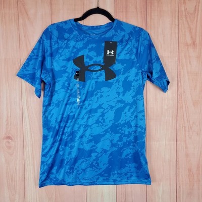 Under Armour Tech Youth T-Shirt XL Blue Printed Polyester Short Sleeve Pullover