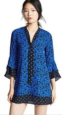 NEW Alice + Olivia Wellesly Floral Polka Dot Blue Tie-Neck Dress Sz S NWT $330