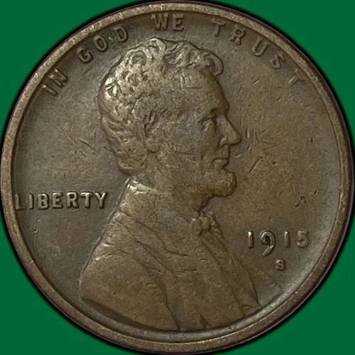 1915-S Lincoln Wheat Cent Very Fine VF Coin, Scratch #34553
