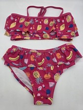 Andy  Evan Girls Swimsuit Bikini Set Size 6X Pink Tropical Fruit Ruffle Swim
