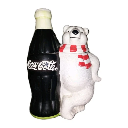 Coca-Cola Vintage 30in Porcelain Polar Bear with Coca-Cola Bottle Cookie Jar