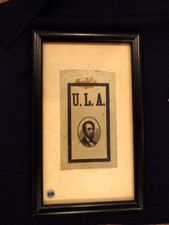 ABRAHAM LINCOLN SILK MOURNING RIBBON, U.L.A. UNION LEAGUE OF AMERICA, 1865