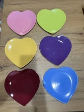 Philippe Deshoulieres Porcelain France Dessert Heart Rainbow Plates Set Of 6