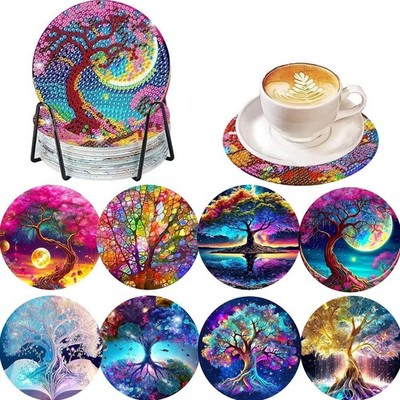 8 Stück Lebensbaum Diamant Kunst Untersetzer Kits mit Halter - 5D Zum Selbermachen Diamant...