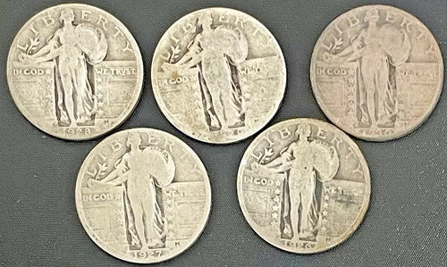 Standing Liberty 90%  Silver Quarter Lot of 5