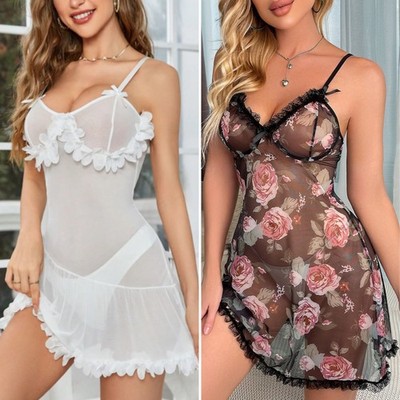 Sexy Lingerie Glamour Women Lace Nightdress Sheer Babydoll Dress Nightwear XMas
