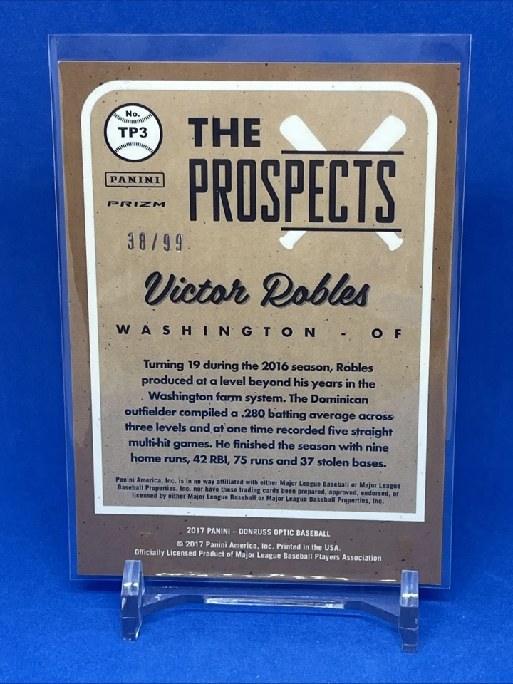 2017 Panini Donruss Optic The Prospects Red Prizm 38/99 Victor Robles #TP3 - Image 2 of 3