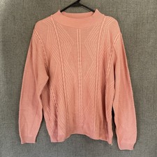 Vintage Alfred Dunner Womens Pink Cable Knit Sweater Size XL Cottagecore 90s USA