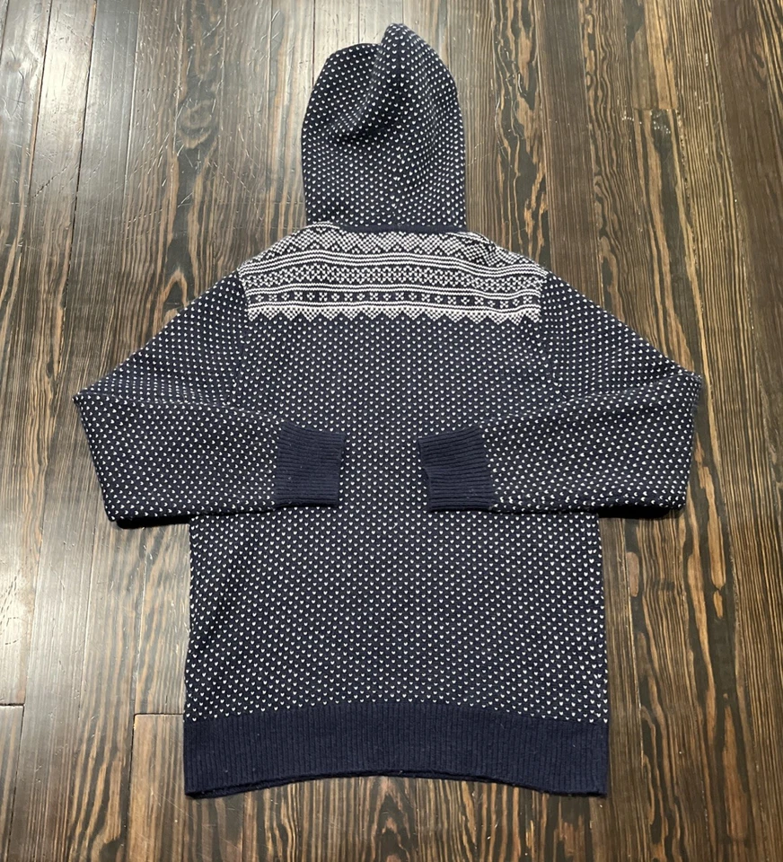 J. Sudadera con capucha Crew Mercantile tejida para hombre mediana azul blanco nailon lana Foto 3 de 4