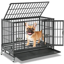 Homey Pet 37 In Stackable Dog Crate Pet Cage Kennel w/Top Access, Wheels & Tray