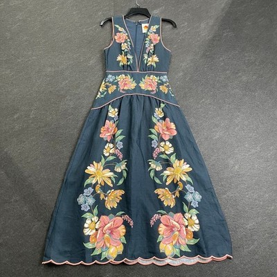 knee length dresses for ladies Blue 3D Flower Sleeveless Maxi Dress – FARM Rio
