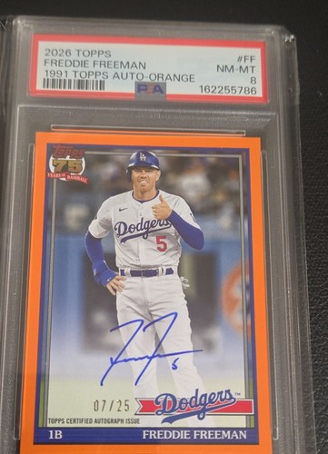 2026 Topps Series 1  1991 Topps Baseball Auto FREDDIE FREEMAN 7/25 ORANGE PSA 8 